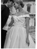 Off Shoulder Beaded Ivory Satin Tulle Vintage Wedding Dress